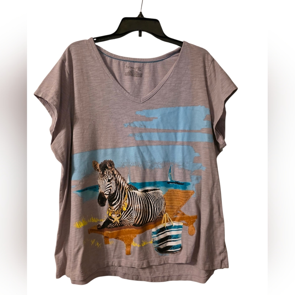 Jasmine & Ginger Casual Zebra Print V-Neck Top - Light Purple
